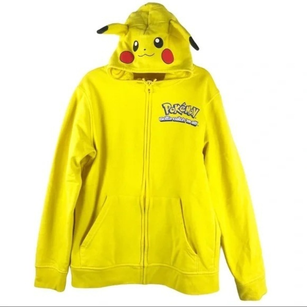 Pokemon Pikachu Yellow Zip-Up Hoodie Gotta Catch Em All!‎ Kids Size L